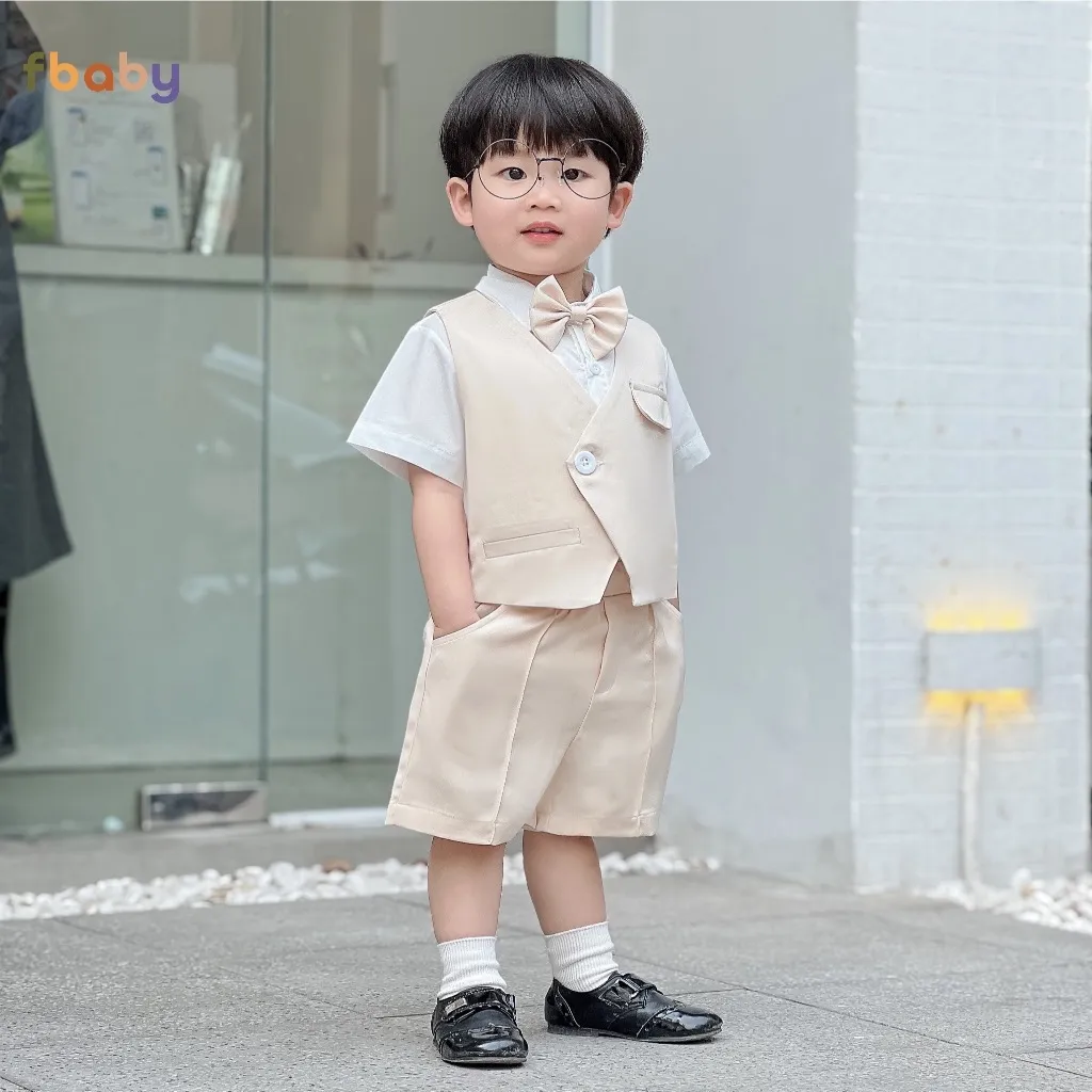 Ảnh Set Bộ Gile Bé Trai Fbaby Cộc Tay 1 Khuy Kèm Sơ Mi, Nơ 2 Màu Thiết Kế Sang Trọng, Lịch Sự Phong Cách Hàn Quốc 3