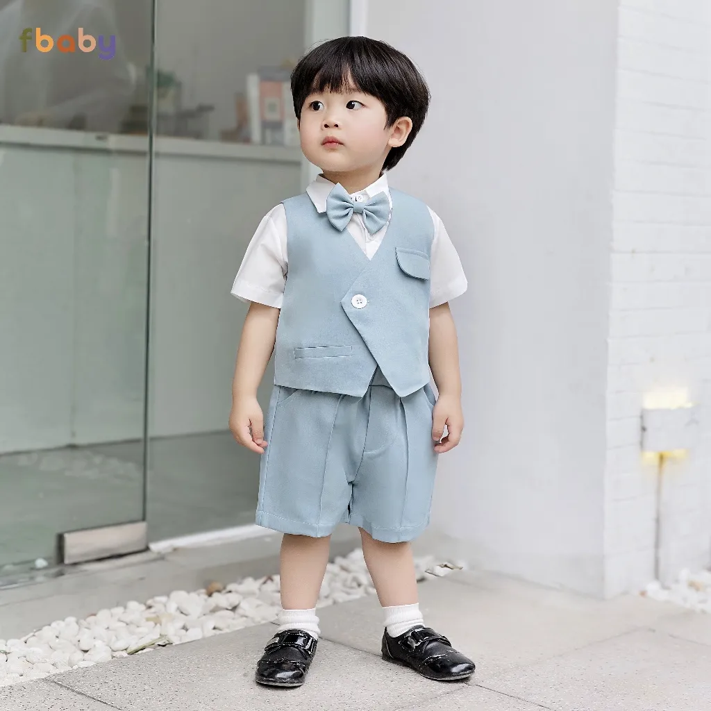 Ảnh Set Bộ Gile Bé Trai Fbaby Cộc Tay 1 Khuy Kèm Sơ Mi, Nơ 2 Màu Thiết Kế Sang Trọng, Lịch Sự Phong Cách Hàn Quốc 4