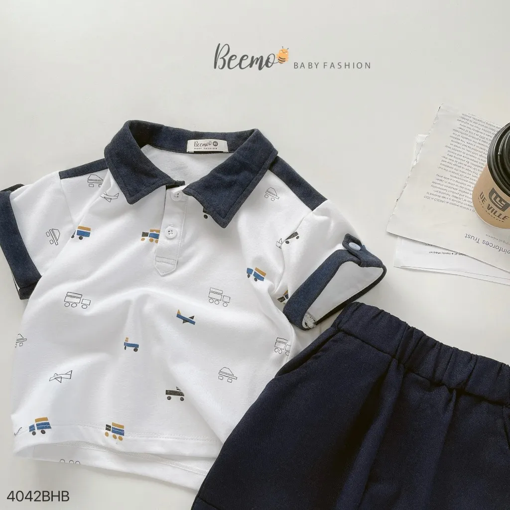 Ảnh Set bộ Polo cộc tay Beemo in xoả phối cá tay vải cotton cao cấp cho bé trai từ 9-24kg 4042BHB 4