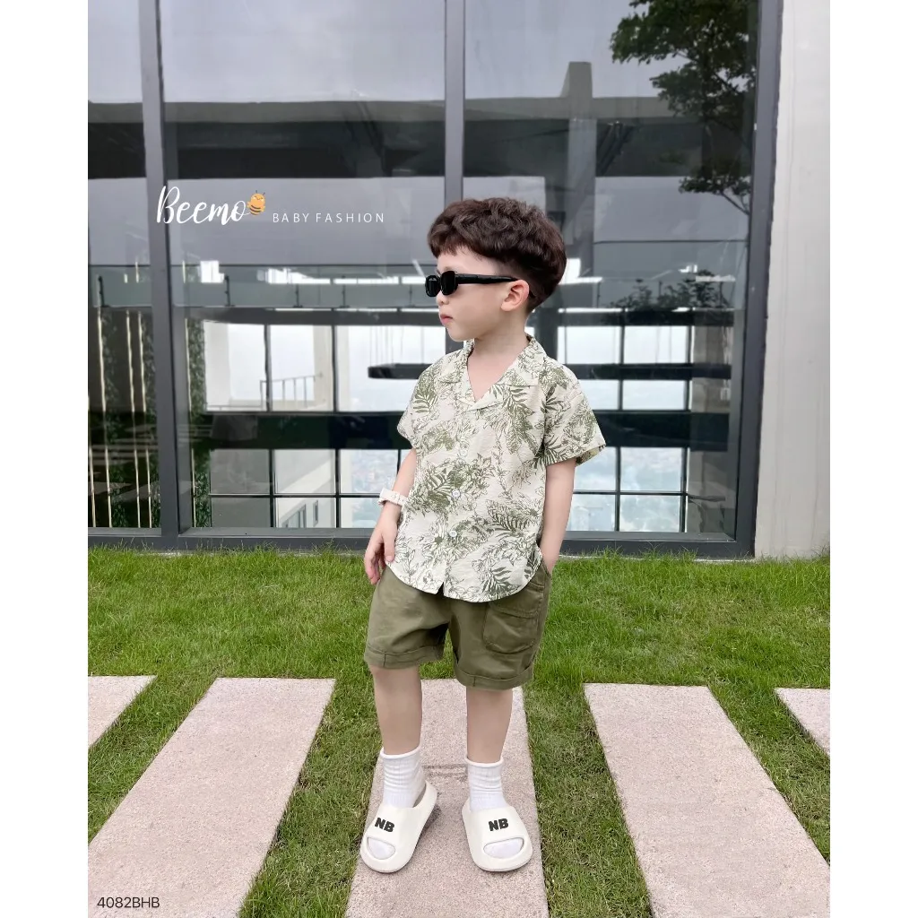 Ảnh Set bộ sơ mi cổ ve mùa hè Beemo hoạ tiết summer thoáng mát cho bé trai từ 9-25kg 4082BHB 2