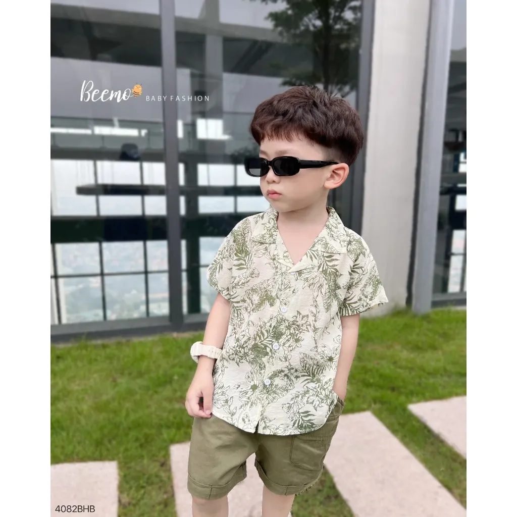 Ảnh Set bộ sơ mi cổ ve mùa hè Beemo hoạ tiết summer thoáng mát cho bé trai từ 9-25kg 4082BHB 4