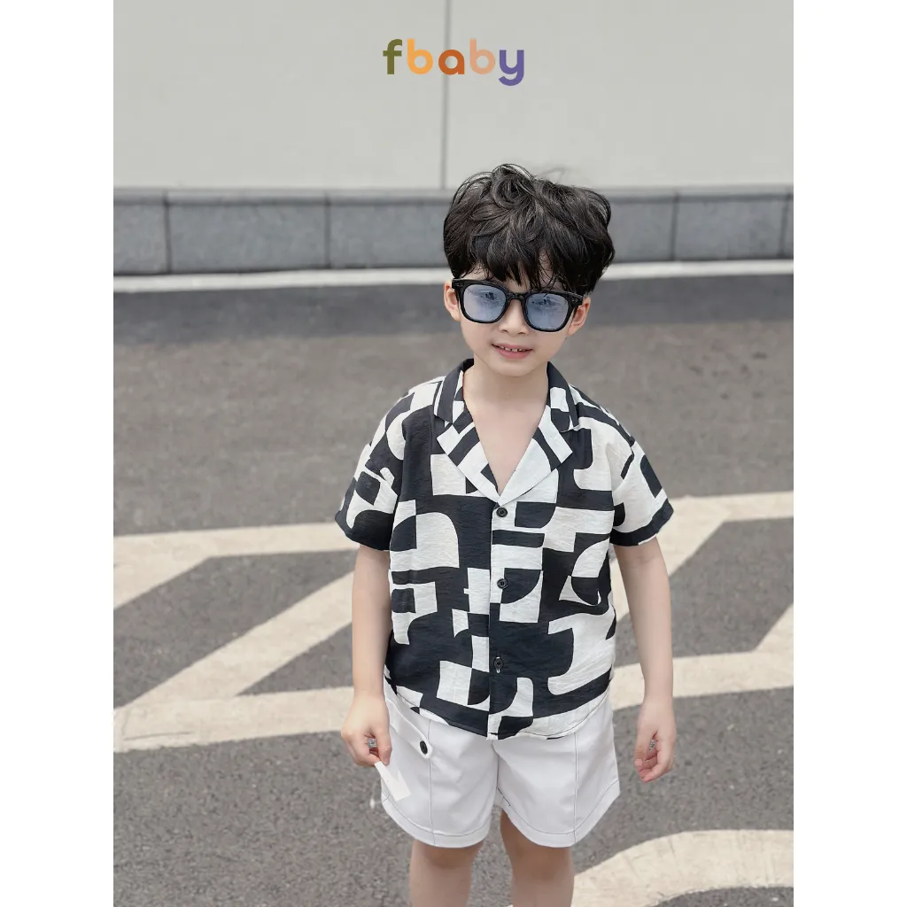 Ảnh Set bộ sơ mi cộc tay bé trai áo đũi họa tiết công tử cổ vest quần kaki Fbaby FB0124 4