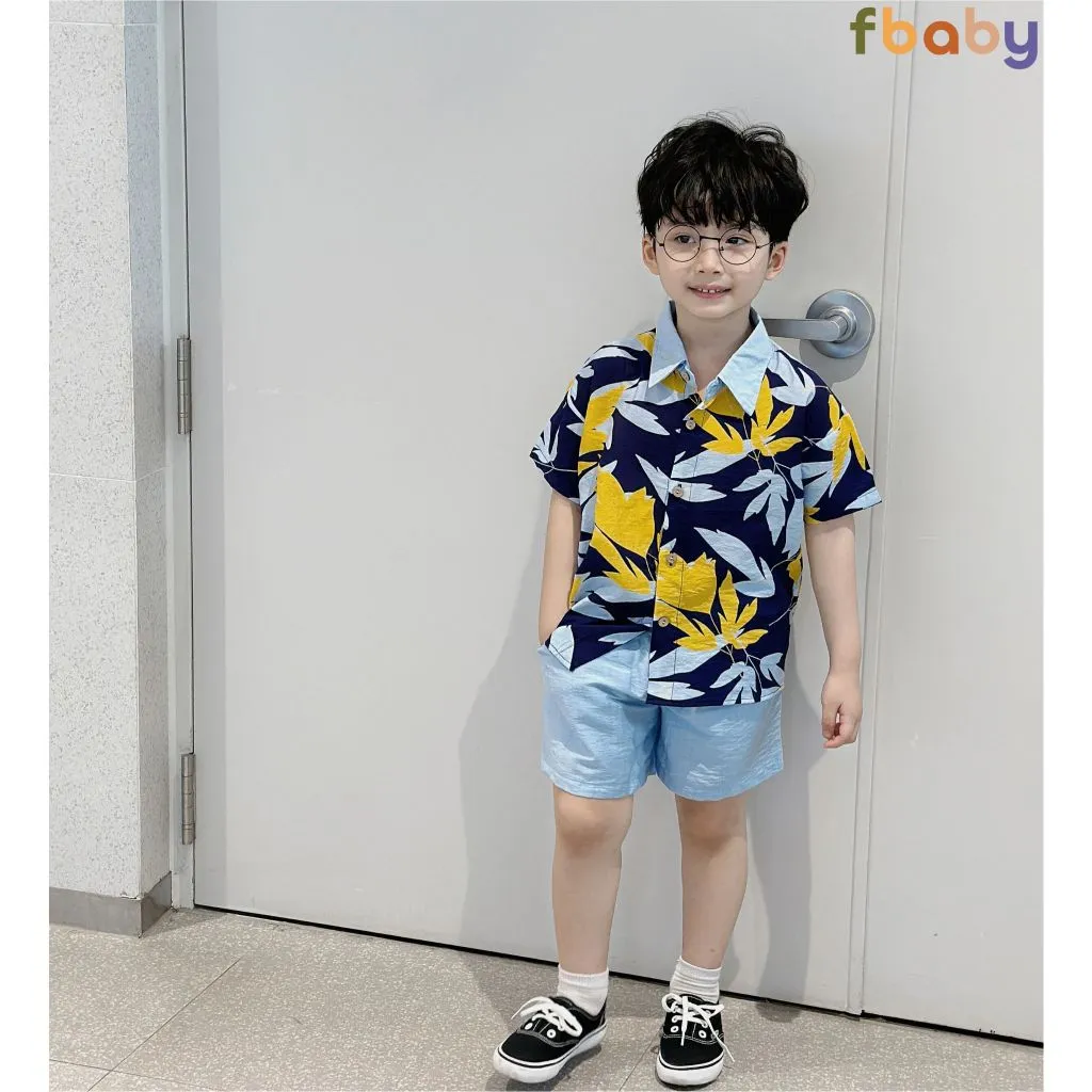 Ảnh Set bộ sơ mi cộc tay bé trai đũi họa tiết đi biển du lịch hè cổ đức Fbaby FB0524 3