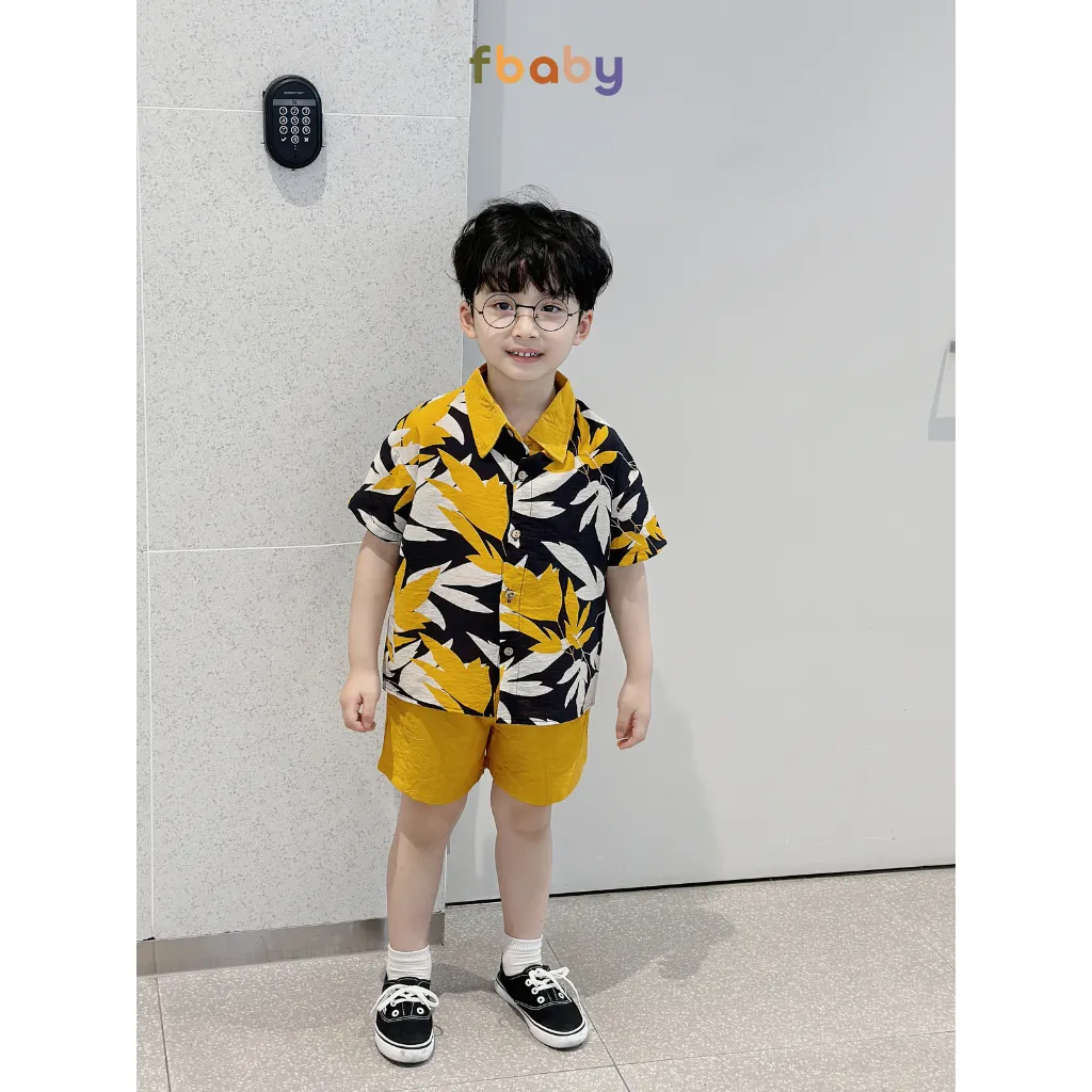 Ảnh Set bộ sơ mi cộc tay bé trai đũi họa tiết đi biển du lịch hè cổ đức Fbaby FB0524 4