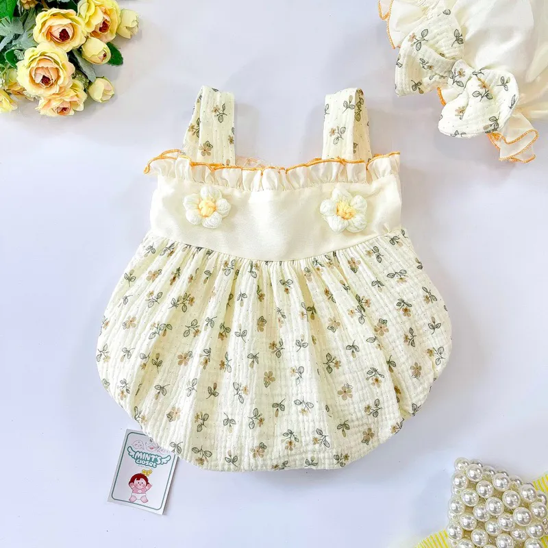 Ảnh Set Body 2 Dây Họa Tiết Hoa Màu Kem Kèm Nón Cho Bé Gái Sơ Sinh Đến 2 Tuổi MINTSCLOSET - BS6422 1