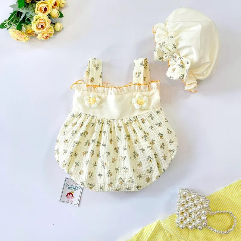 Ảnh Set Body 2 Dây Họa Tiết Hoa Màu Kem Kèm Nón Cho Bé Gái Sơ Sinh Đến 2 Tuổi MINTSCLOSET - BS6422 2