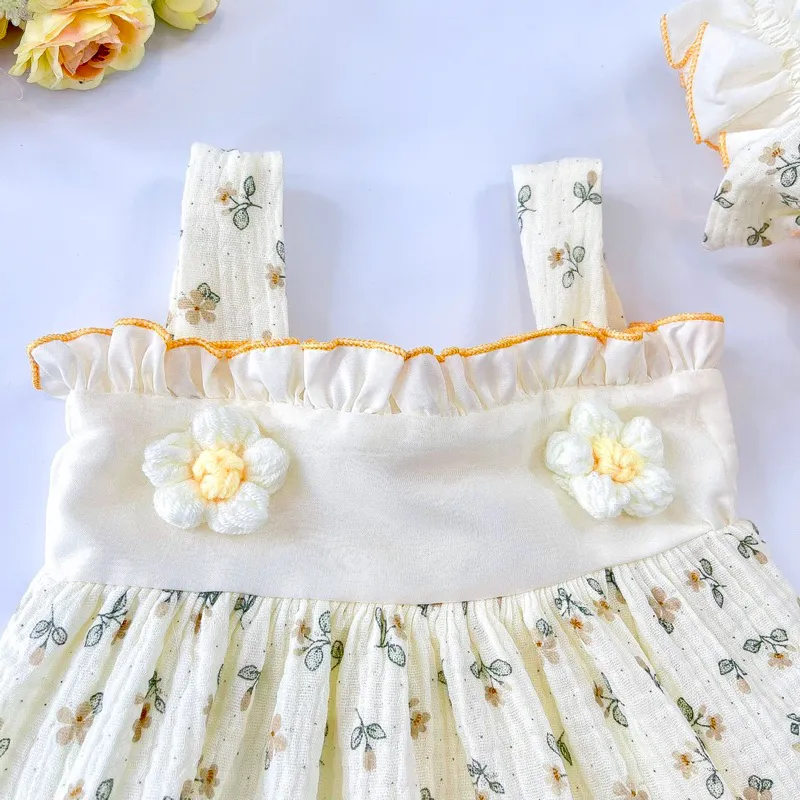 Ảnh Set Body 2 Dây Họa Tiết Hoa Màu Kem Kèm Nón Cho Bé Gái Sơ Sinh Đến 2 Tuổi MINTSCLOSET - BS6422 3