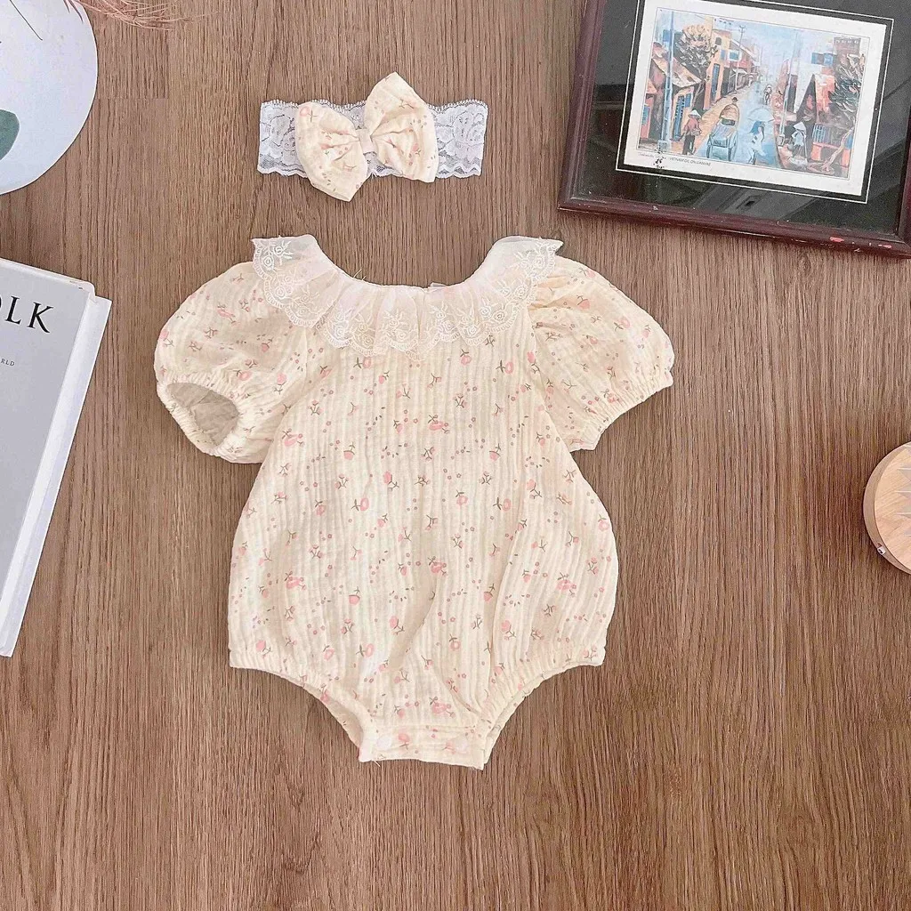 Ảnh Set Body Họa Tiết Hoa Nhí Cổ Ren Kèm Băng Đô Cho Bé Gái Sơ Sinh 1 2 Tuổi MINTSCLOSET - BS6430 3