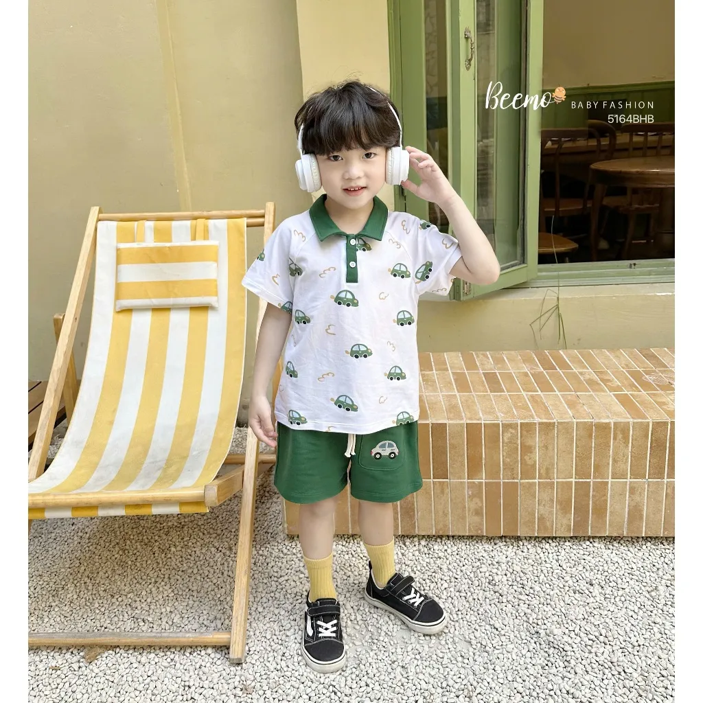 Ảnh Set cộc tay cổ polo in tràn ô tô Chất thun cotton mềm mát thấm hút tốt thoải mái cho bé B613 1