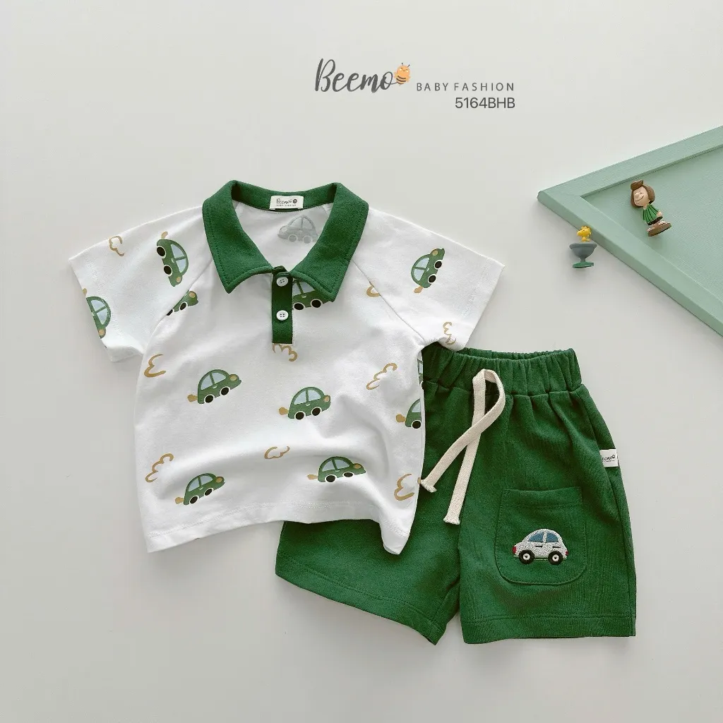 Ảnh Set cộc tay cổ polo in tràn ô tô Chất thun cotton mềm mát thấm hút tốt thoải mái cho bé B613 4