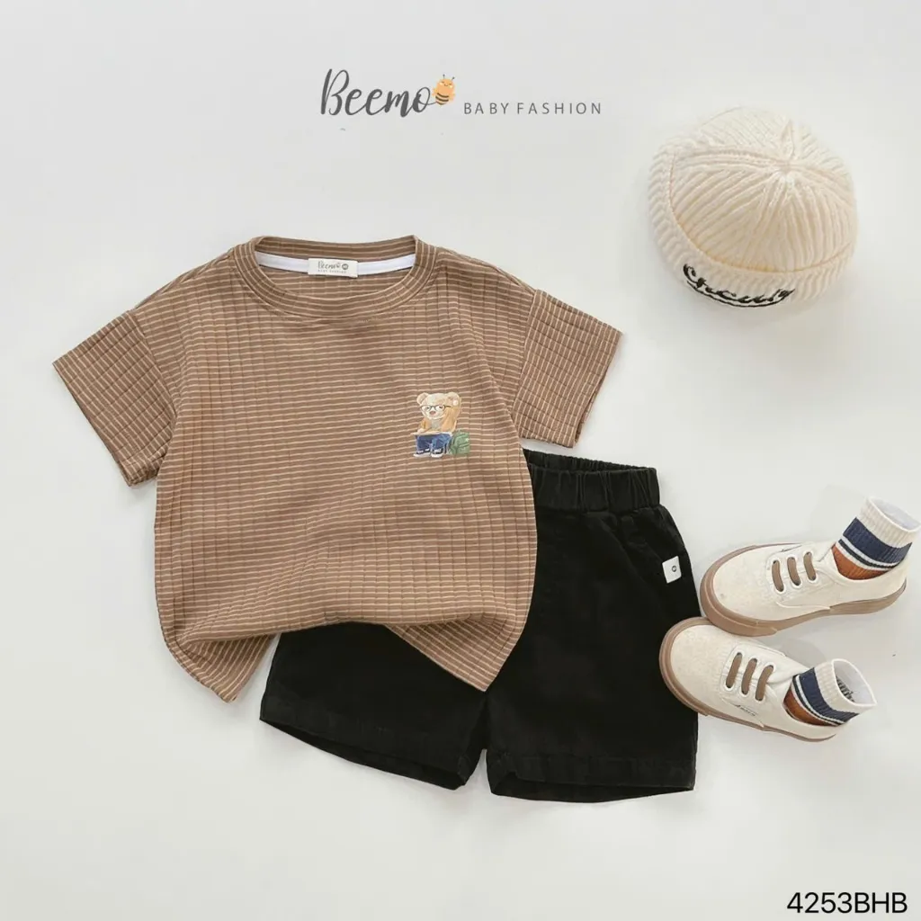 Ảnh Set cotton in hình gấu cho bé Beemo Chất liệu cotton tăm co giãn thoáng khí B609 2