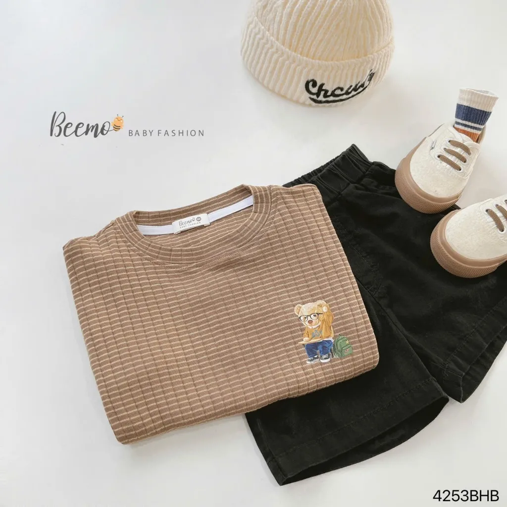 Ảnh Set cotton in hình gấu cho bé Beemo Chất liệu cotton tăm co giãn thoáng khí B609 4