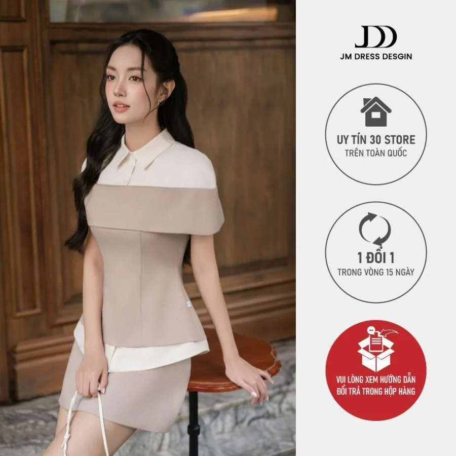 Review Set Đồ Công Sở JM: Áo Ngang Vai & Chân Váy Dáng A - Thanh Lịch, Sang Trọng