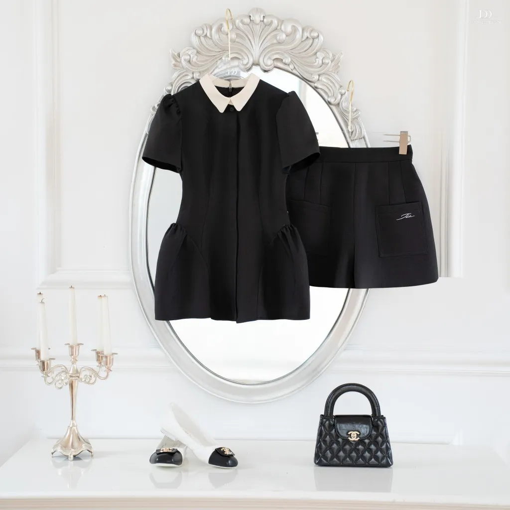 Ảnh Set đồ áo peplum cổ đức nơ cổ 2T24.2504K phối quần short 3S09.2504K – Bộ đồ công sở tiểu thư thiết kế bởi JM Dress 4