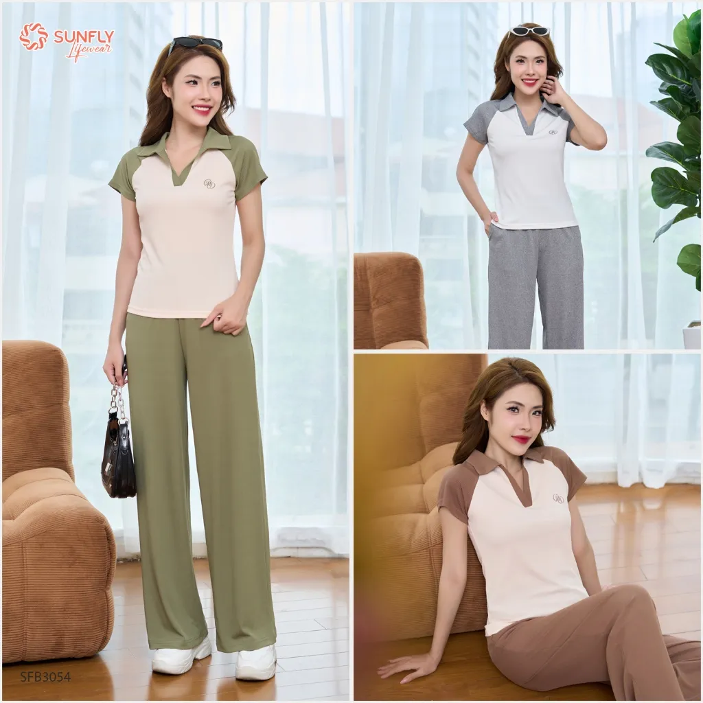 Ảnh Set đồ nữ SUNFLY chất thun tăm áo cộc quần suông dài SFB3054 2
