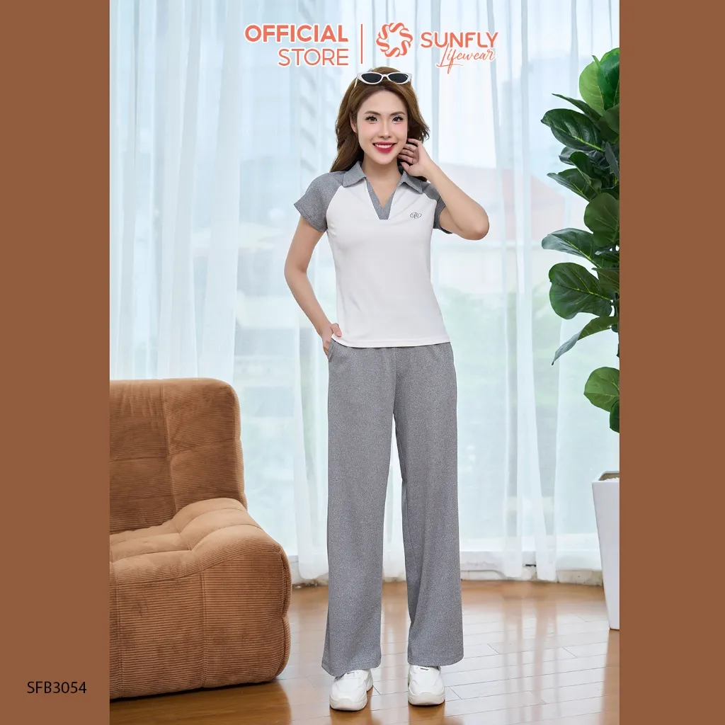 Ảnh Set đồ nữ SUNFLY chất thun tăm áo cộc quần suông dài SFB3054 4