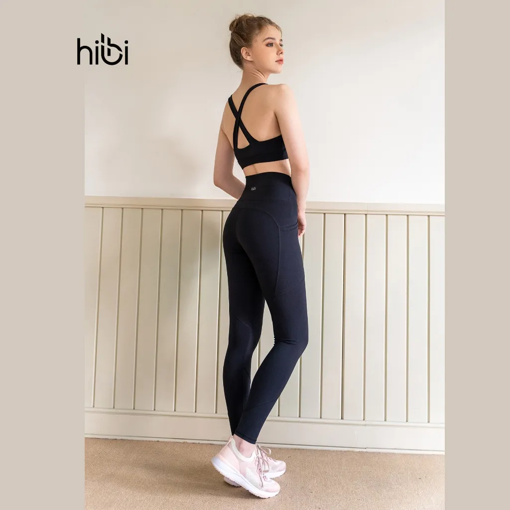 Ảnh Set đồ tập yoga nữ Hibi Sports H110 áo bra thể thao cổ yếm 2 dây, quần lưng cao, kèm mút ngực 4