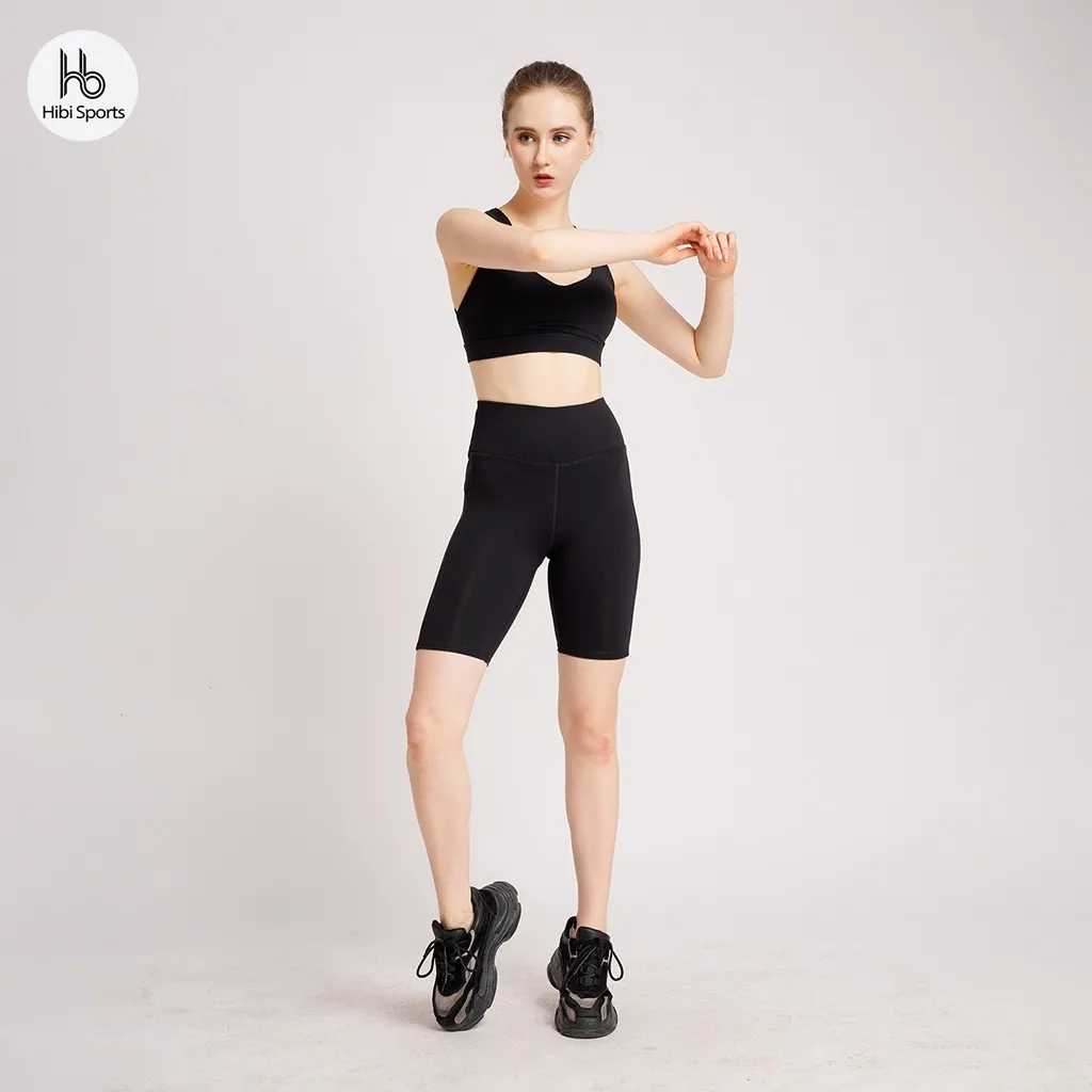 Ảnh Set đồ tập yoga nữ Hibi Sports H112, áo bra thể thao 6 dây, quần legging đùi lưng cao, kèm mút ngực 3