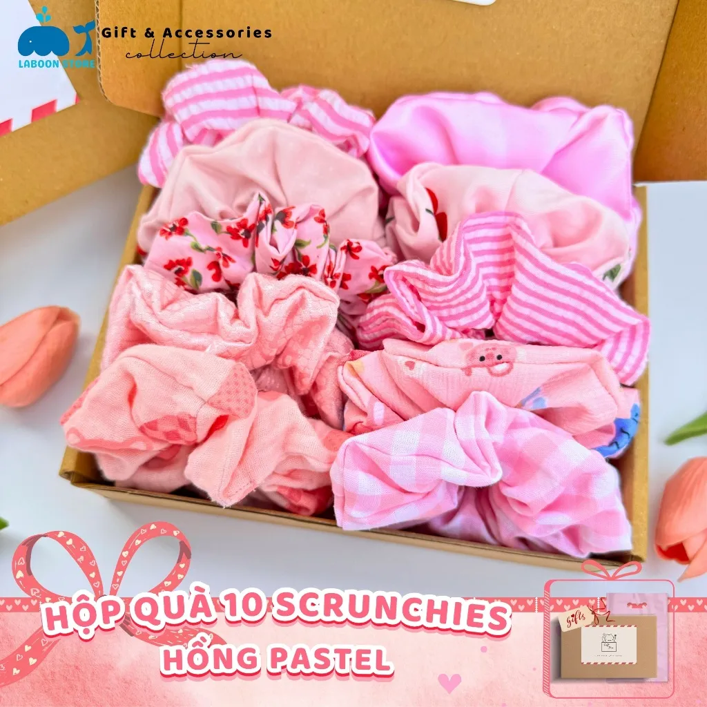 Ảnh Set hộp quà dây buộc tóc scrunchies LABOON hộp 5 và 10 dây cột tóc mix màu siêu xinh tặng bạn gái 2