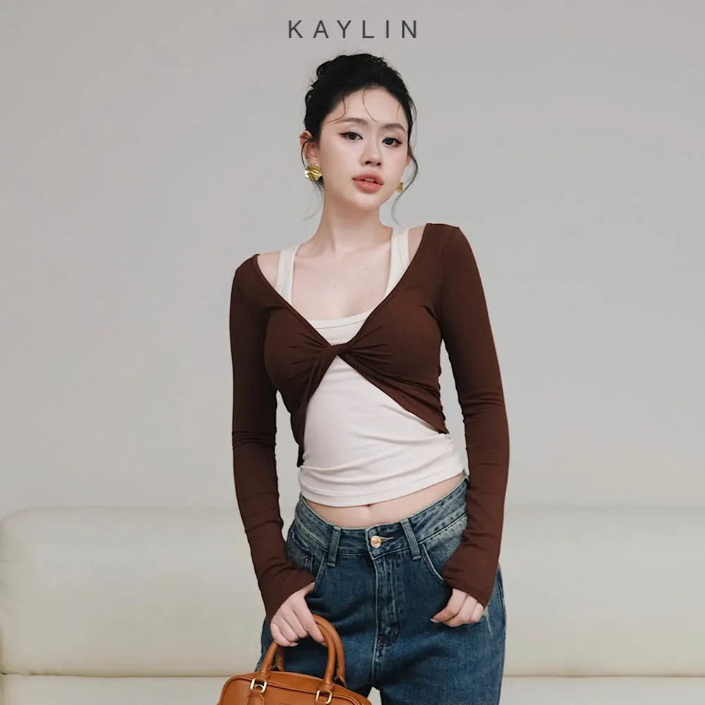 Ảnh Set KAYLIN 2 áo kiểu xoắn eo phối áo ba lỗ chất vải thun co giản phong cách cá tính - N2432 1
