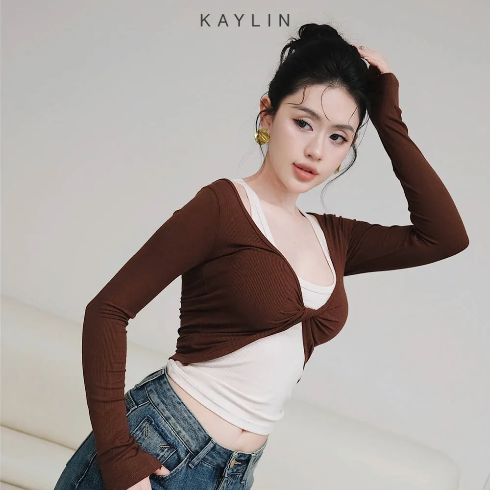 Ảnh Set KAYLIN 2 áo kiểu xoắn eo phối áo ba lỗ chất vải thun co giản phong cách cá tính - N2432 4