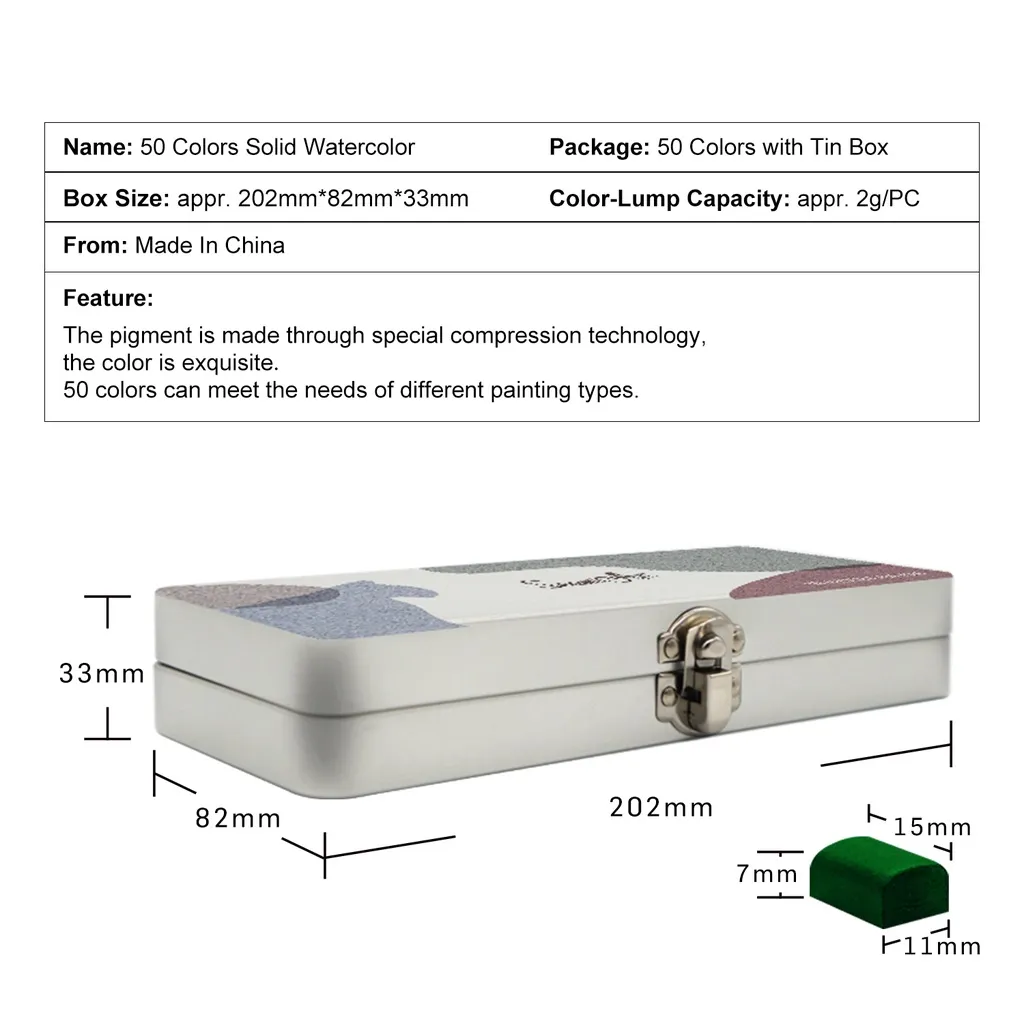 Ảnh Set màu nước rắn SEAMIART 50 màu sắc kết hợp có hộp đựng thiếc và cọ vẽ tiện lợi 3