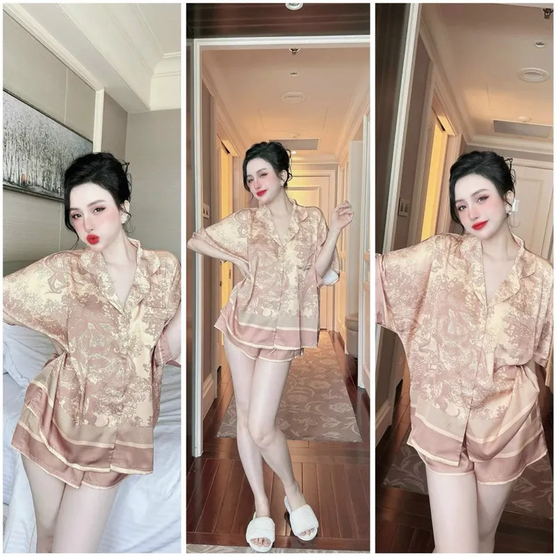 Ảnh Set ngủ nữ pijama mặc nhà set bộ đồ ngủ pyjama Hisexy Lụa Latin cộc tay quần đùi P09 1