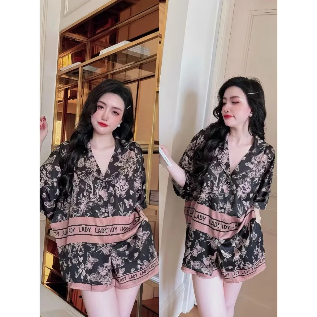 Ảnh Set ngủ nữ pijama mặc nhà set bộ đồ ngủ pyjama Hisexy Lụa Latin cộc tay quần đùi P09 3