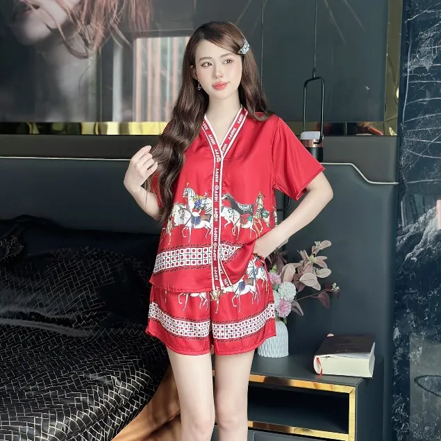Ảnh Set ngủ nữ pijama mặc nhà set bộ đồ ngủ pyjama Hisexy Lụa Latin cộc tay quần đùi P10 1
