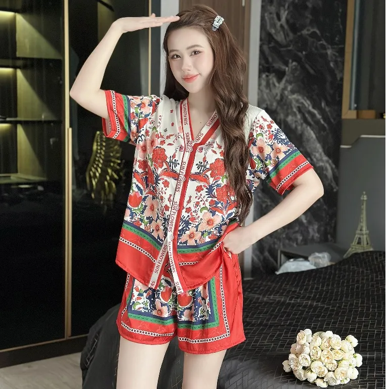 Ảnh Set ngủ nữ pijama mặc nhà set bộ đồ ngủ pyjama Hisexy Lụa Latin cộc tay quần đùi P10 3