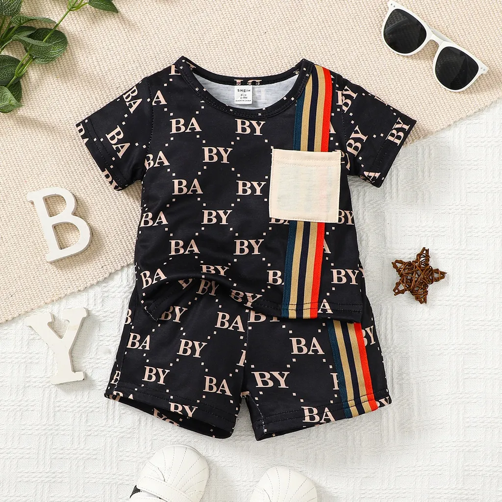 Ảnh Set Đồ 2 Món Gồm Áo Thun Tay Cộc In Chữ Và Quần Ngắn Sang Trọng Cho Bé Trai 1-3 Tuổi 2