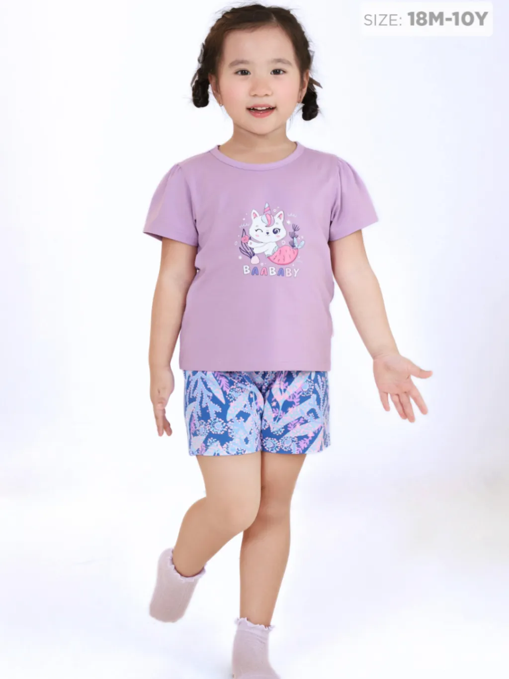 Ảnh Set Đồ Bé Gái Tay Cánh Tiên Cotton In Họa Tiết (1-10 Tuổi)  BaaBaby DB04N 1