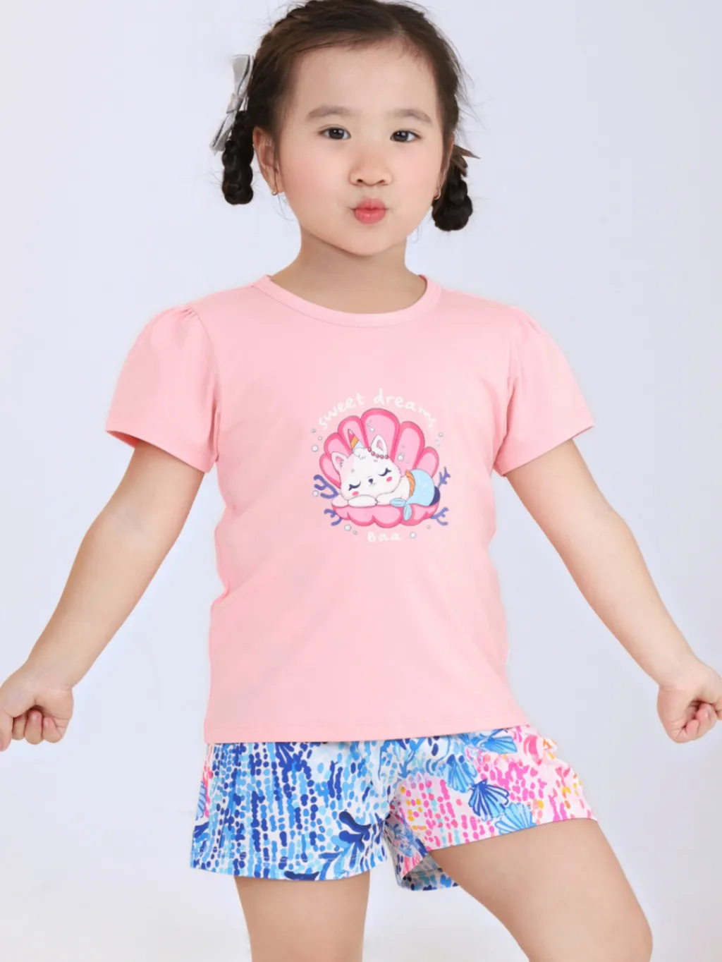 Ảnh Set Đồ Bé Gái Tay Cánh Tiên Cotton In Họa Tiết (1-10 Tuổi)  BaaBaby DB04N 2