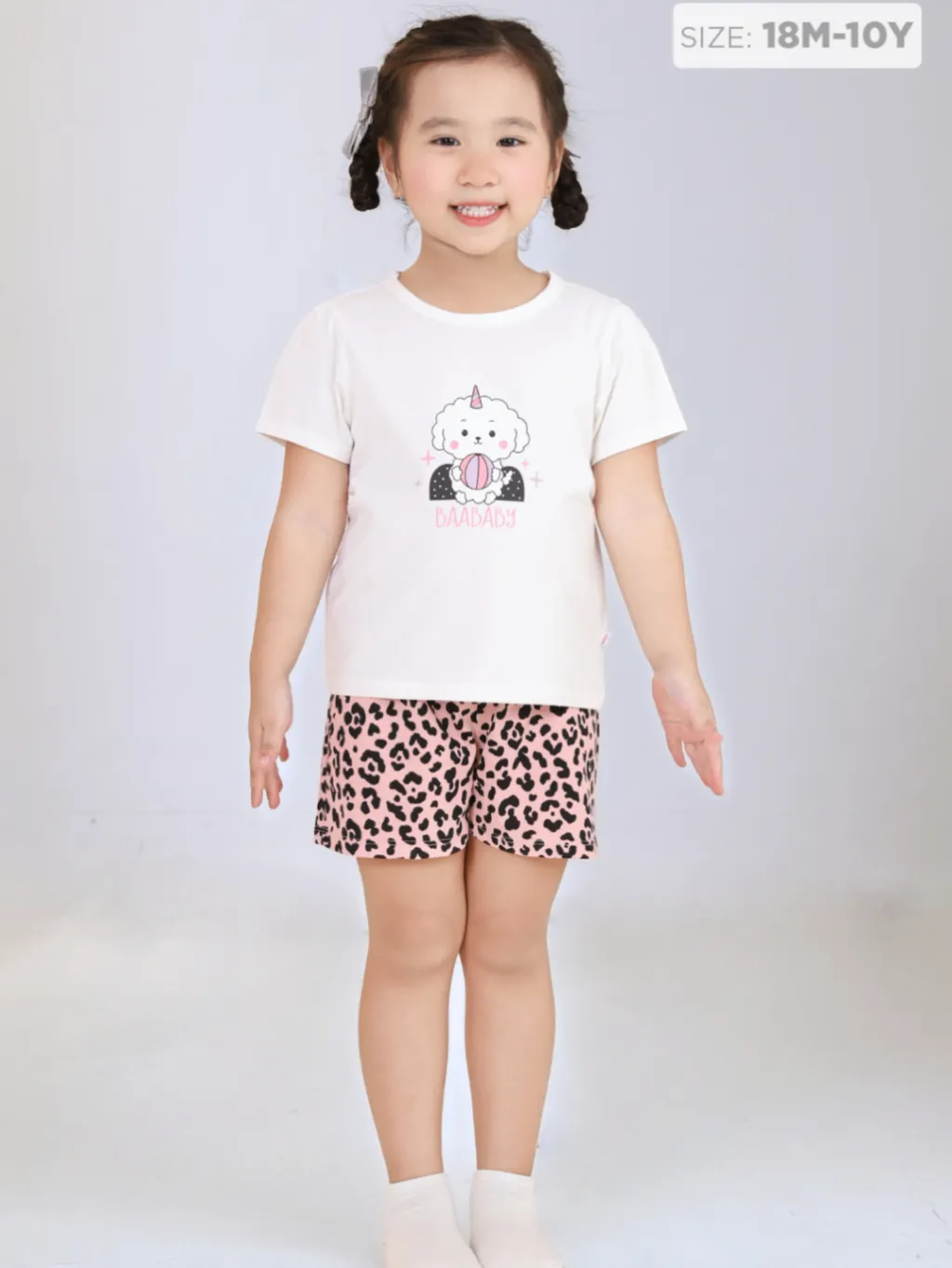 Ảnh Set Đồ Bé Gái Tay Cánh Tiên Cotton In Họa Tiết (1-10 Tuổi)  BaaBaby DB04N 3