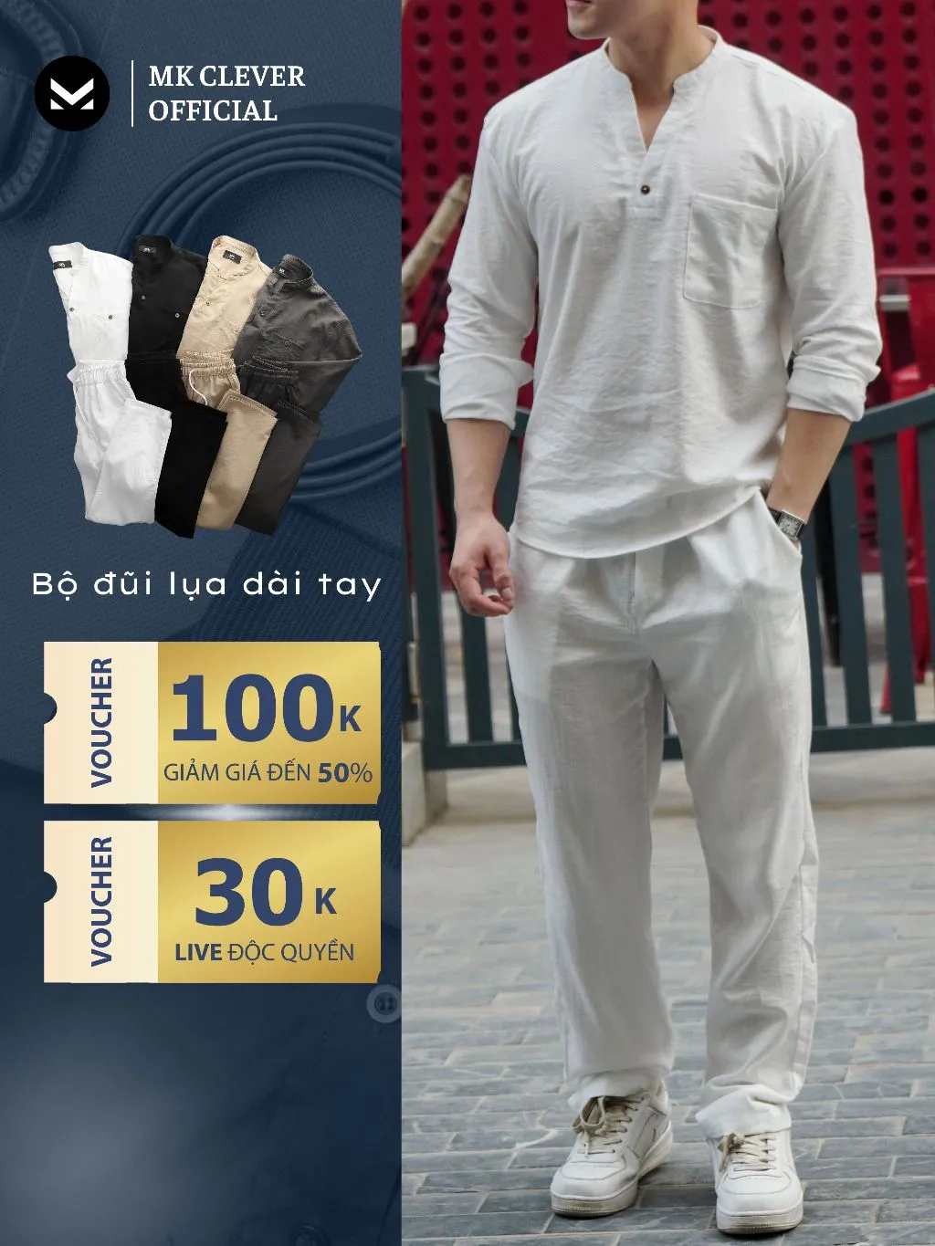 Ảnh Set đồ bộ Đũi lụa Dài Tay Nam MK Chất vải đũi lụa mềm mịn set sơ mi quần đũi dài đi chơi đi biển 1