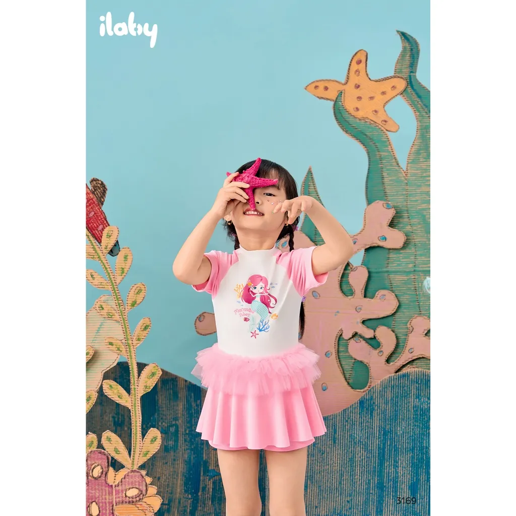 Ảnh Set đồ bơi bé gái ILABY đồ bơi chất liệu thun lạnh thiết kế áo liền váy có lót quần [3169] 3