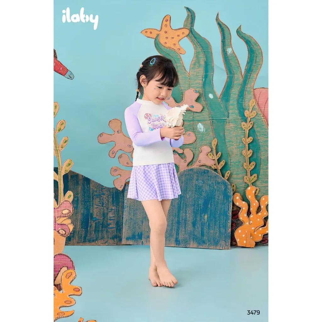 Ảnh Set đồ bơi bé gái ILABY đồ bơi bé gái gồm áo dài tay kèm chân váy chất liệu thun lạnh [3479] 4
