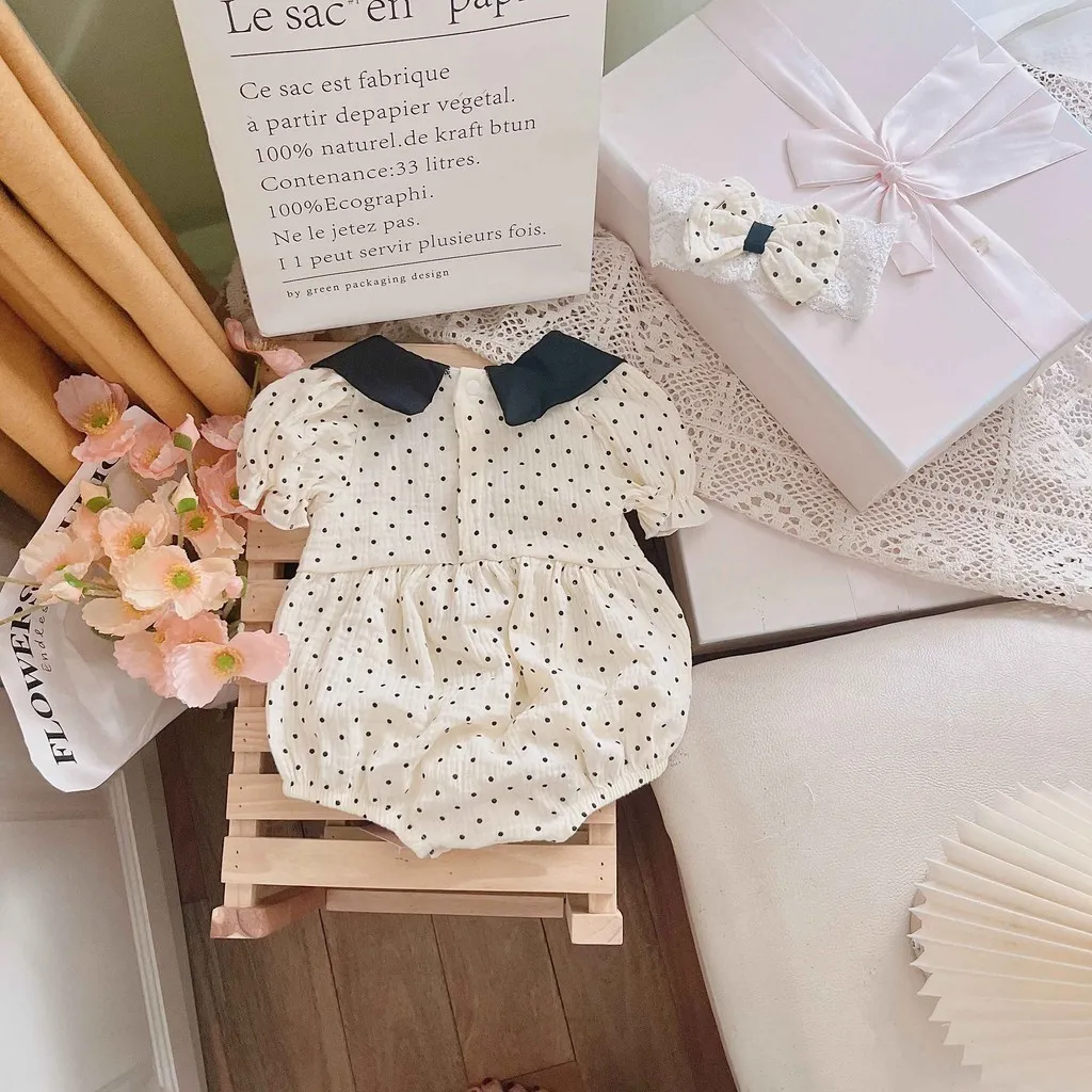 Ảnh Set Đồ Liền Thân Body Chấm Bi Cổ Sen Đính Nơ Bodysuit Bé Gái Sơ Sinh 1 2 Tuổi MINTSCLOSET - BS6421 1