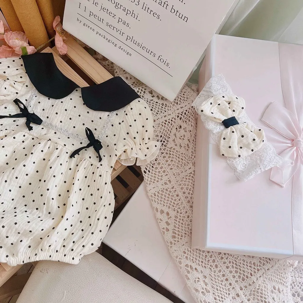 Ảnh Set Đồ Liền Thân Body Chấm Bi Cổ Sen Đính Nơ Bodysuit Bé Gái Sơ Sinh 1 2 Tuổi MINTSCLOSET - BS6421 2