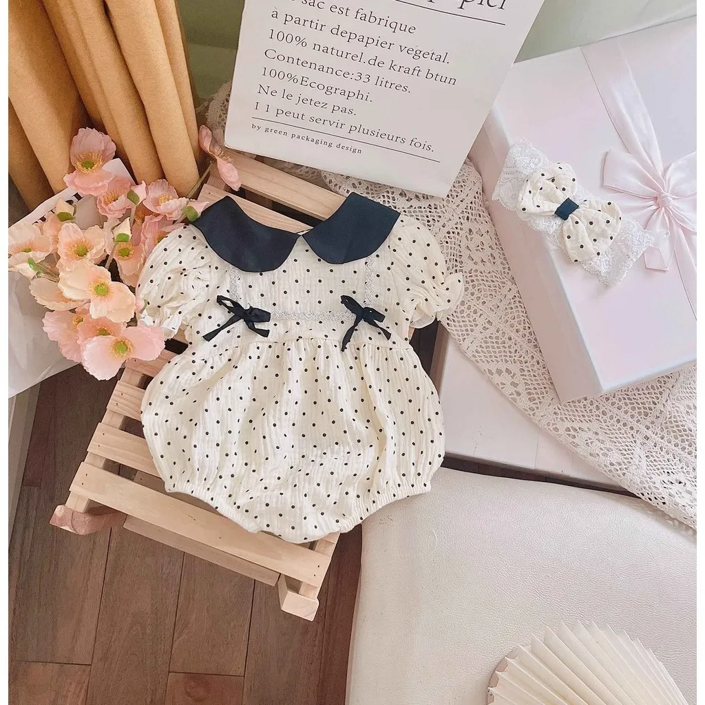 Ảnh Set Đồ Liền Thân Body Chấm Bi Cổ Sen Đính Nơ Bodysuit Bé Gái Sơ Sinh 1 2 Tuổi MINTSCLOSET - BS6421 3
