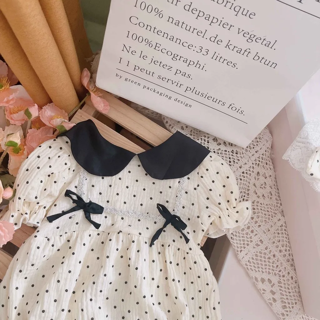 Ảnh Set Đồ Liền Thân Body Chấm Bi Cổ Sen Đính Nơ Bodysuit Bé Gái Sơ Sinh 1 2 Tuổi MINTSCLOSET - BS6421 4