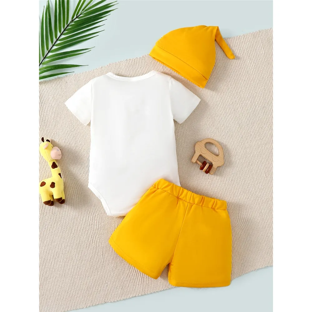 Ảnh Set Đồ Mùa Hè 3 Món Gồm Áo Liền Quần Tay Cộc In Họa Tiết Hươu Cao Cổ + Quần Ngắn + Nón In Họa Tiết Cho Bé Trai 0-2 Tuổi 3