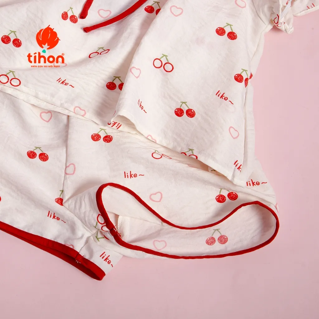 Ảnh Set đồ ngủ bé gái TIHON cao cấp chất liệu thô siêu thoáng mát đính nơ dễ thương cho bé SET0786109 3