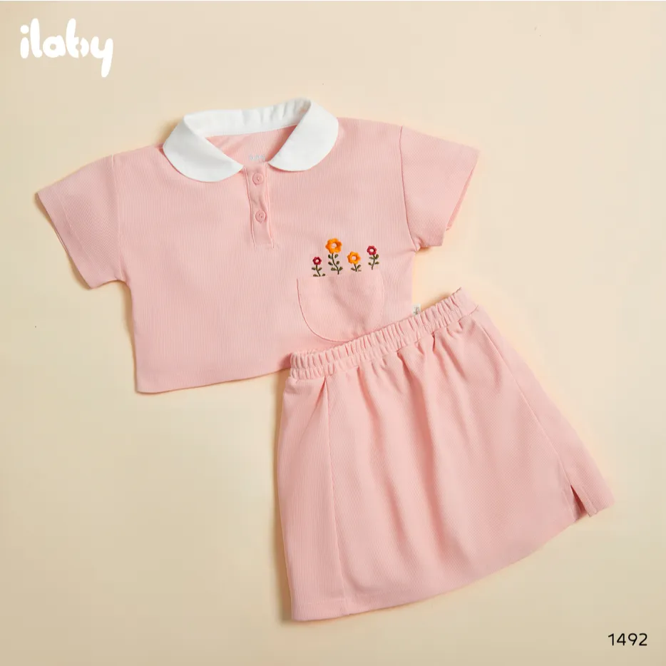 Ảnh Set Polo bé gái ILABY áo crotop phối cổ kèm chân váy xẻ có lót chất liệu Waffle co dãn thấm hút mồ hôi [1492] 2