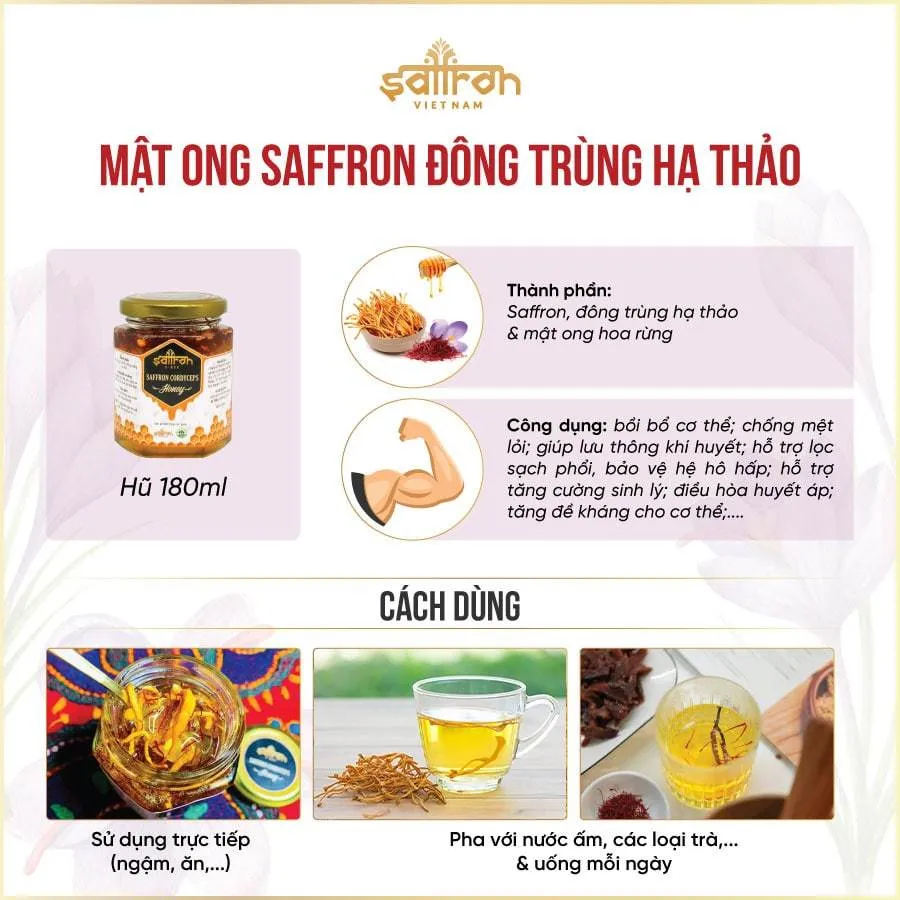 Ảnh Set quà tặng mật ong ngâm saffron Đông trùng hạ thảo Saffron Việt Nam 4
