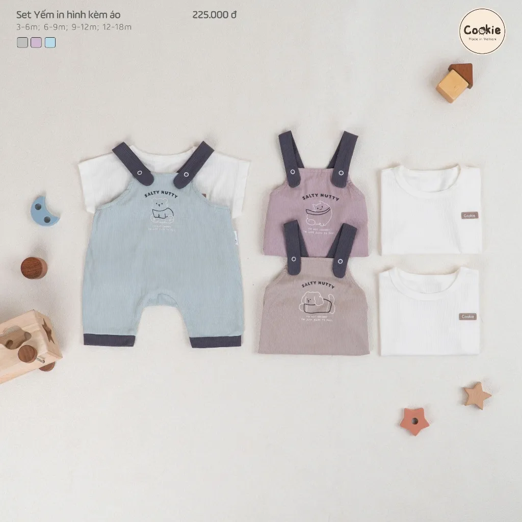 Ảnh Set Sơ Sinh Cộc Tay COOKIE, Set Yếm In Hình Kèm Áo Cho Bé Từ 3 Đến 12 Tháng 2025 2