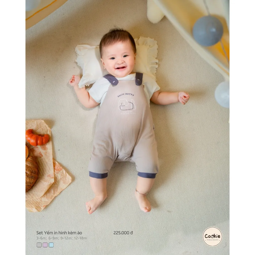 Ảnh Set Sơ Sinh Cộc Tay COOKIE, Set Yếm In Hình Kèm Áo Cho Bé Từ 3 Đến 12 Tháng 2025 3