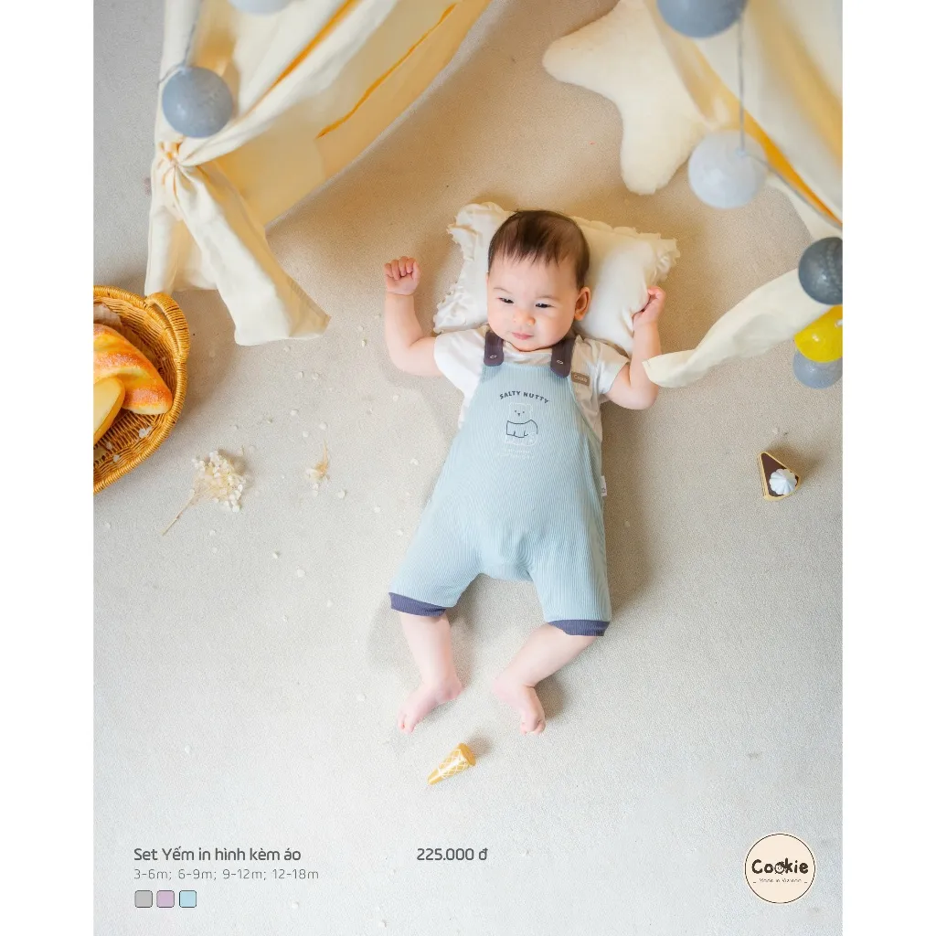 Ảnh Set Sơ Sinh Cộc Tay COOKIE, Set Yếm In Hình Kèm Áo Cho Bé Từ 3 Đến 12 Tháng 2025 4