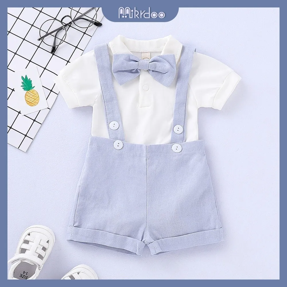 Ảnh Set trang phục MIKRDOO áo liền quần polo tay ngắn và quần đùi yếm phong cách peter pan thời trang cho bé trai 0-2 tuổi 1