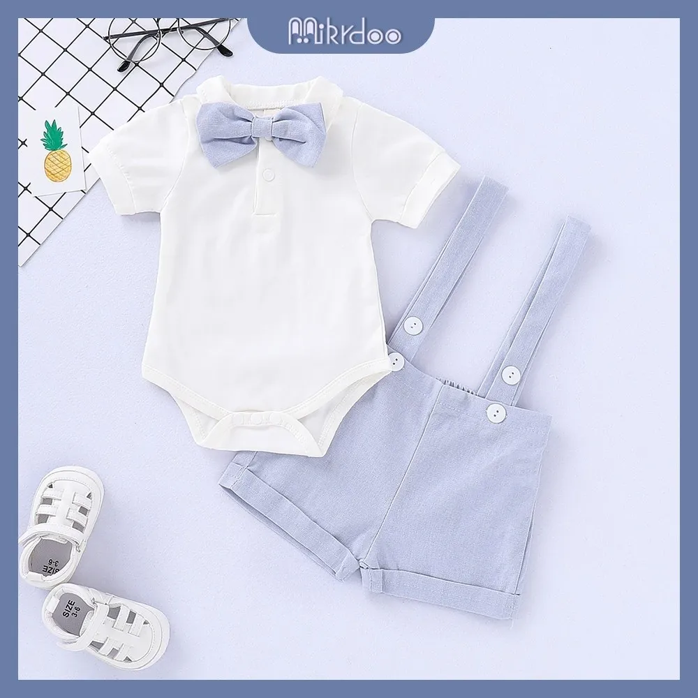 Ảnh Set trang phục MIKRDOO áo liền quần polo tay ngắn và quần đùi yếm phong cách peter pan thời trang cho bé trai 0-2 tuổi 2